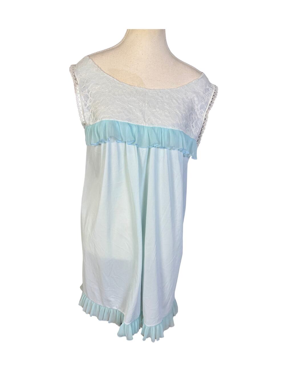 Vintage 60s Baby Blue lace Ruffle Babydoll Nightie Size L